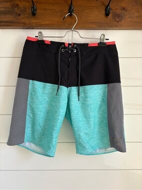 Billabong Black & Teal Colorblock Board Shorts with Coral Trim